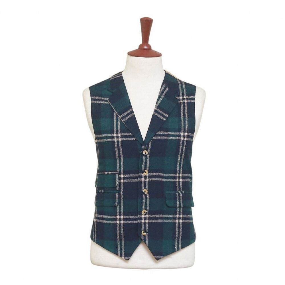 Mens Plaid Vest 44R Blue Green Beige Wool Waistcoat XL Western Casual Wedding - Picture 1 of 9